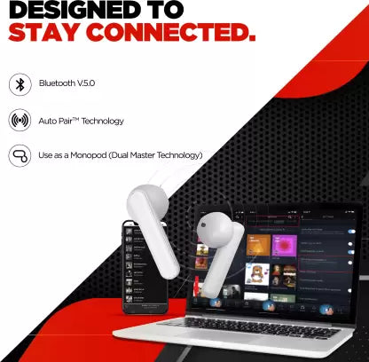 Nu Republic Rush X5 Bluetooth Headset (White, Red, True Wireless) Nu Republic Rush X5 Bluetooth Headset (White, Red, True Wireless)